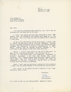 Letter from Allen P. Markman to Judi Chamberlin