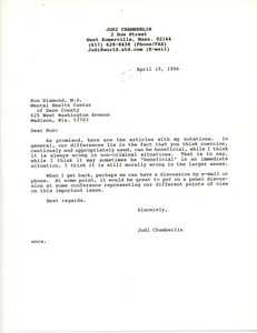 Letter from Judi Chamberlin to Ronald Diamond