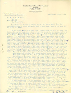 Letter from C. E. Walker to W. E. B. Du Bois