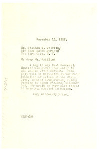 Letter from W. E. B. Du Bois to Solomon W. Griffin