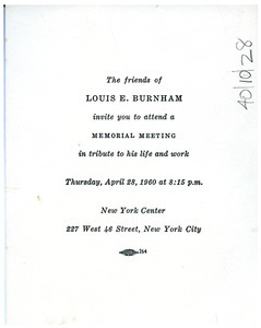 Invitation from Committee of Friends of Louis E. Burnham to W. E. B. Du Bois