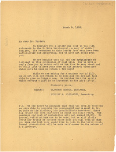 Circular letter from Du Bois Testimonial Committee to O. D. Porter