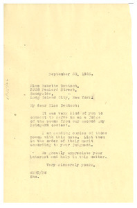 Letter from W. E. B. Du Bois to Babette Deutsch