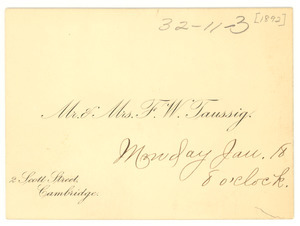 Calling card for Mr. & Mrs. F. W. Taussig