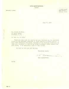 Letter from Vito Marcantonio to W. E. B. Du Bois