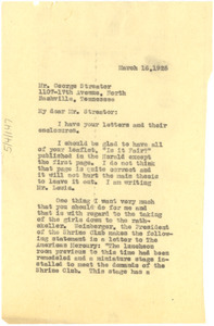 Letter from W. E. B. Du Bois to George Streator