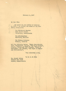 Letter from W. E. B. Du Bois to Barzel Gulley