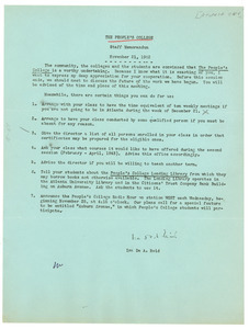 Memo from Ira De A. Reid to the People's College
