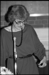 Catherine R. Stimpson, speaking in Memorial Hall at the 10th anniversary celebrations of Women's Studies at UMass Amherst