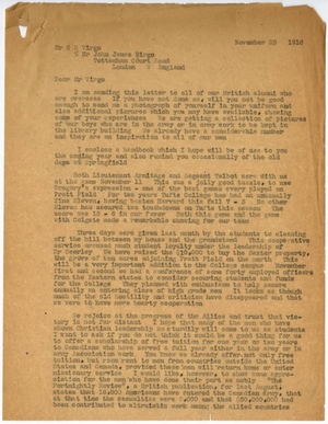 Letter from Laurence L. Doggett to Gordon R. Virgo (November 23, 1916)