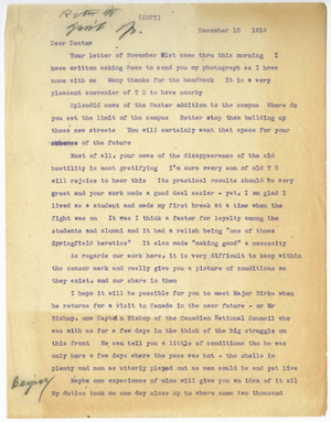 Transcription of letter from James S. Summers to Laurence L. Doggett (December 13, 1916)