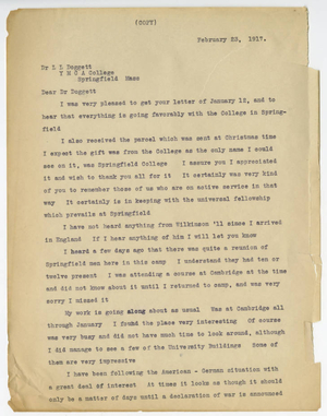 Letter from Duncan A MacRae to Laurence L. Doggett (February 1917)