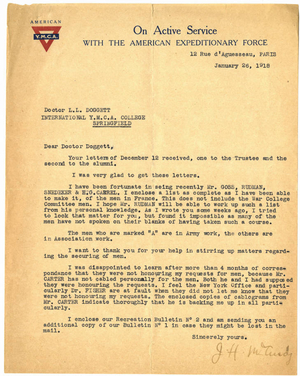 Letter from James Huff McCurdy to Laurence L. Doggett (January 26, 1918)