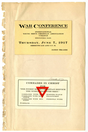 World War I Conference ticket and card, June 7, 1917