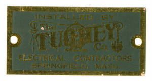 Metal Electrical Tag for "The Tuohey Company", ca. 1926