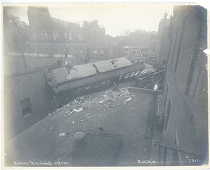 Dudley Street accident, view from rooftop of car lodged in building