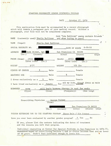 Lou Sullivan's Completed Application to the Stanford University Gender Dysphoria Program (October 17, 1979)