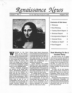Renaissance News, Vol. 1 No. 1 (August 1987)