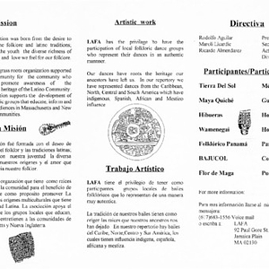 Informational sheet on LAFA, a grassroots organization promoting the heritage of the Hispanic community