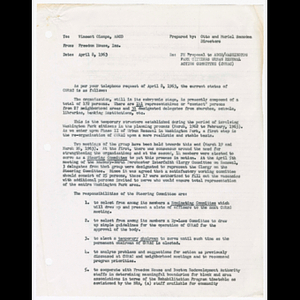 Letter from Otto and Muriel Snowden to Vincent Ciampa about proposal to Washington Park Citizens Urban Renewal Action Committee (CURAC)