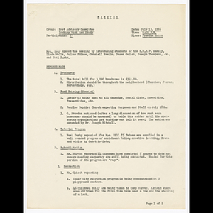 Minutes for Host Advisory Committee meeting on July 13, 1965