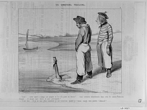 - Cristi!... notre canot a rompu son amarre et le v'là parti en dérive!... nous sommes abandonnés dans cette île comme Robinson Crusoé... et encore sans vivres et sans perroquets!.... - C'est vrai... et je ne sais plus comment je me nourrirai, quand je t'aurai mangé, mon pauvre Cabassol!....