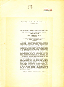The new treatment of spastic paralysis by resection of posterior spinal nerve roots