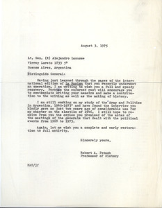 Letter from Robert A. Potash to Alejandro A. Lanusse