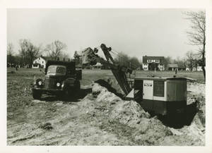 Excavation for the foundation of the Memorial Field House at Springfield College, 1947