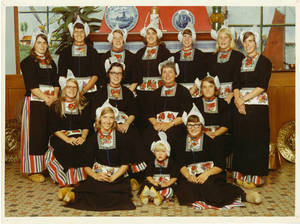 Springfield College Softball Team in traditional dress, Holland, 1971
