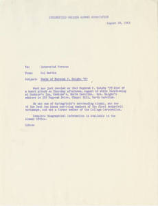 Announcement memo on the death of Raymond Kaighn (August 24, 1962)