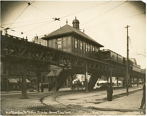 Northampton Street Station east side, shows elevated train