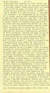 Correspondence from Lou Sullivan to Virginia Prince (February 7, 1981)