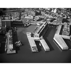 Waterfront, left to right, commercial and Lewis Wharf, Atlantic Avenue area, Boston, MA