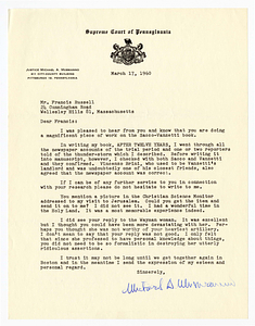 Letter from Michael A. Musmanno to Francis Russell, March 17, 1960