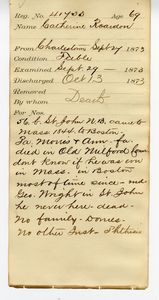 Tewksbury Almshouse Intake Record: Reardon, Catherine