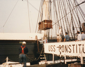 Chest is taken aboard the U.S.S. Constitution for storage/taken off on Flag Day, June 14