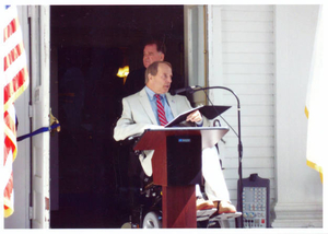 State Senator Tom Kennedy speaking at the 4th of July celebration on the steps of Town Hall--2010