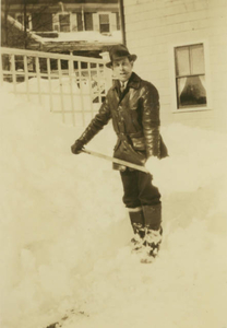 Willard ('Pat') Patzold shoveling snow in Norwood, MA, 1934