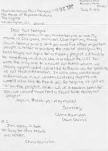 Letter to Paul Tsongas from Chris Hamilton and Dawn Dennis