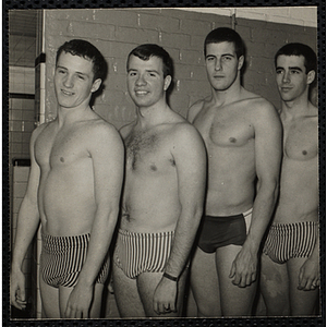 "Relay Team Champs" posing at a Boys' Club Swimming Championship