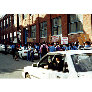 Protesters at a demonstration for workers' rights