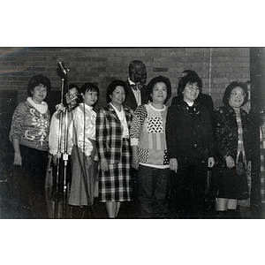 Garment workers receiving an award