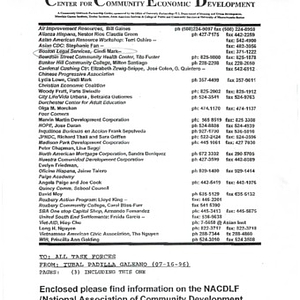 Faxes from the Center for Community Economic Development concerning the National Association of Community Development Loan Funds