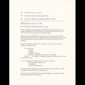 Minutes of Goldenaires meeting held April 16, 1992