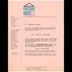 Letter announcing Dr. Howard Thurman talk