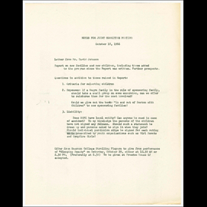 Agenda for October 18, 1966 Trinity Church-Freedom House Joint Committee meeting