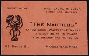 Notepad for "The Nautilus" guest home, Marblehead, Mass., undated