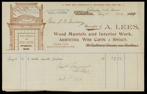 Billhead for A. Lees, wood mantels and interior work, Wellesley Hills, Mass., dated August 2, 1912