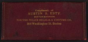 Card case for the Fuller Regalia & Costume Co., 564 Washington Street, Boston, Mass., undated